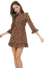 Load image into Gallery viewer, Floral, Chocolate Brown, Ruffle Detailed, Mini Dress
