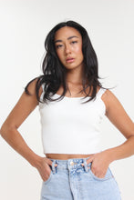 Load image into Gallery viewer, Slightly cropped for those high-waisted bottoms, this ivory colored, ribbed tank will help you achieve any effortless look. Featuring thick straps and a sweetheart neckline, easily use this staple for a dressed up or down look.
