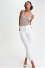 Load image into Gallery viewer, Made in a classic taupe color, this spaghetti strap bodysuit easily tucks into any bottom. This simple piece is immediately elevated with a cheeky snap bottom and textured rib knit detailing.