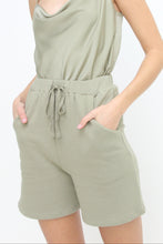 Load image into Gallery viewer, Drawstring, biker short length, pocketed sweat pants, lounge shorts.
