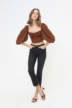 Load image into Gallery viewer, Cropped, Bustier, Tie-Back, Ribbon Back, Balloon Sleeve Blouse