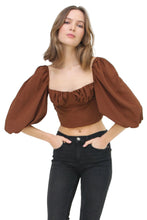 Load image into Gallery viewer, Cropped, Bustier, Tie-Back, Ribbon Back, Balloon Sleeve Blouse