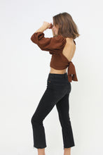 Load image into Gallery viewer, Cropped, Bustier, Tie-Back, Ribbon Back, Balloon Sleeve Blouse