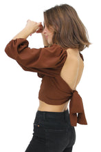 Load image into Gallery viewer, Cropped, Bustier, Tie-Back, Ribbon Back, Balloon Sleeve Blouse