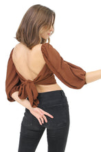 Load image into Gallery viewer, Cropped, Bustier, Tie-Back, Ribbon Back, Balloon Sleeve Blouse