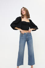 Load image into Gallery viewer, Cropped, Bustier, Tie-Back, Ribbon Back, Balloon Sleeve Blouse