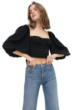 Load image into Gallery viewer, Cropped, Bustier, Tie-Back, Ribbon Back, Balloon Sleeve Blouse