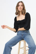 Load image into Gallery viewer, Cropped, Bustier, Tie-Back, Ribbon Back, Balloon Sleeve Blouse
