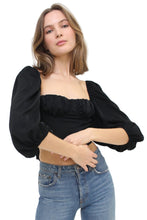 Load image into Gallery viewer, Cropped, Bustier, Tie-Back, Ribbon Back, Balloon Sleeve Blouse