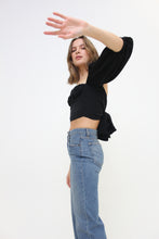 Load image into Gallery viewer, Cropped, Bustier, Tie-Back, Ribbon Back, Balloon Sleeve Blouse