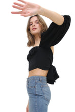 Load image into Gallery viewer, Cropped, Bustier, Tie-Back, Ribbon Back, Balloon Sleeve Blouse