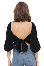 Load image into Gallery viewer, Cropped, Bustier, Tie-Back, Ribbon Back, Balloon Sleeve Blouse