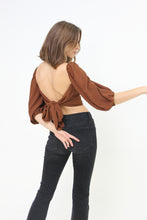 Load image into Gallery viewer, Cropped, Bustier, Tie-Back, Ribbon Back, Balloon Sleeve Blouse
